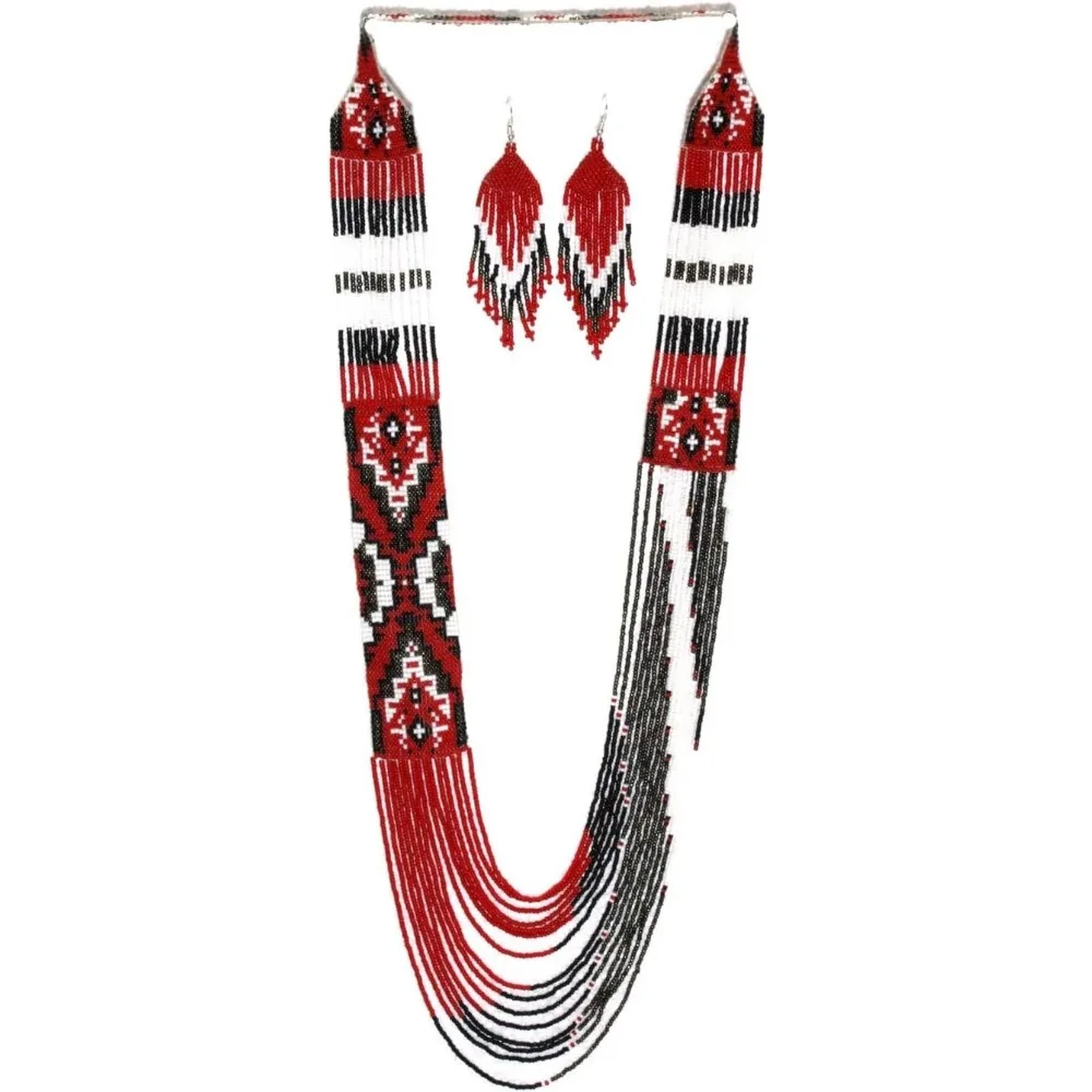 

Layered Seed Bead Tassel Necklace Handmade Boho Statement Jewelry for Women