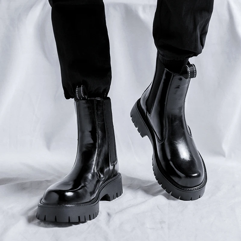 

British style men fashion chelsea boots original leather shoes stage nightclub platform boot spring autumn short botas zapatos