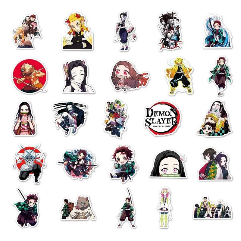 50pcs Demon Slayer Cute Cartoon Tanjiro Yadouzi Pattern Sticker Kawaii Anime DIY Ledger Waterproof Decorative Sticker Wholesale 5