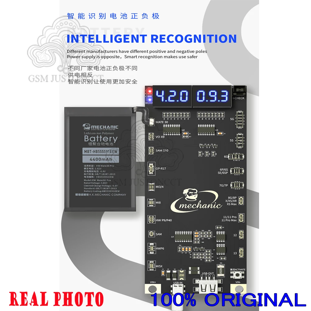 MECHANIC BA19 Battery Activation Detection Board, Circuit Board Charging Tester,For iPhone 5-13 ProMax Android Samsung HUAWEI