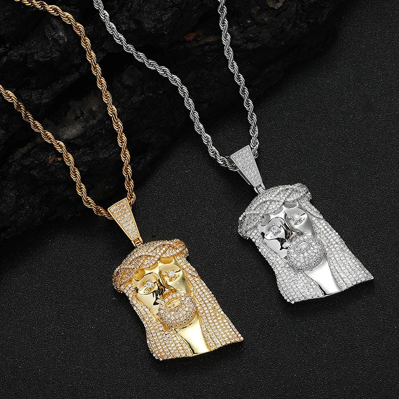 Hip Hop 3A+ CZ Stone Paved Bling Iced Out JESUS PIECE Pendants Necklaces for Men Women Club Rapper Jewelry Gold Silver Color