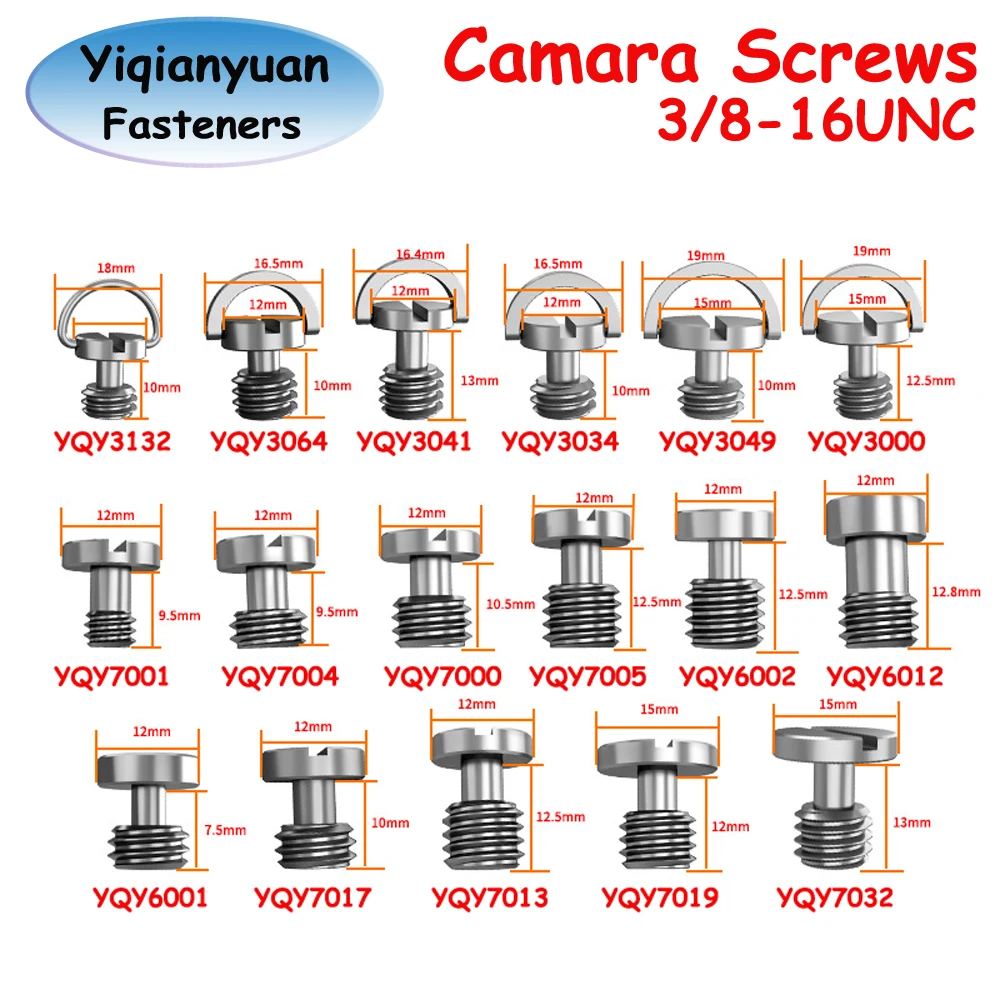 Yiqianyuan 3/8-16 UNC Thread Camera Screws for Quick Release Plates SUS303 Stainless Steel Hexagon Socket Round Head Bolt