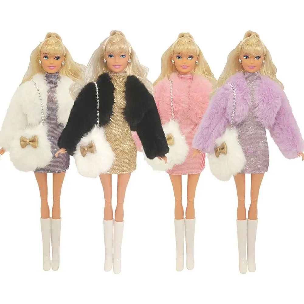 Doll Elegant Plush Coat Dresses Casual Wears for 30cm Doll Boots Elegant Kids Toys Fur Jacket for 11.5