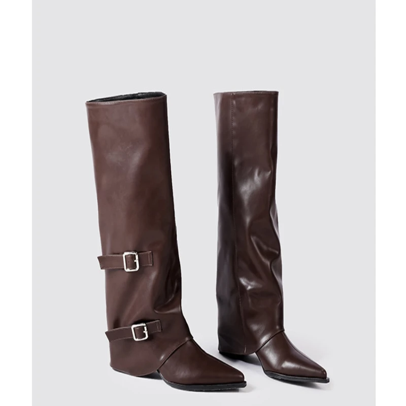 

Fashion Retro Style Women Knee High Boots Belt Buckle Shoes Autumn Winter Wedges Heel Women's comfortable Knight Long Boot