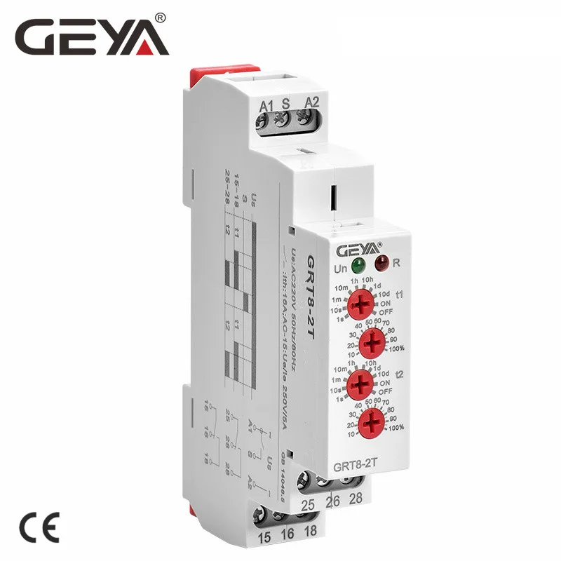 GEYA GRT8-2T Double Delay on Time Relay 220V AC/DC Relay 12V 24V Adjustable on Delay Timers 50/60Hz