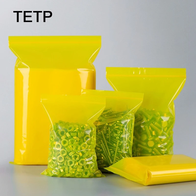 TETP 100Pcs Yellow Thicken VCI Antirust Ziplock Bags For Accessories Mechanical Metal Auto Parts Packaging Storage Resealable