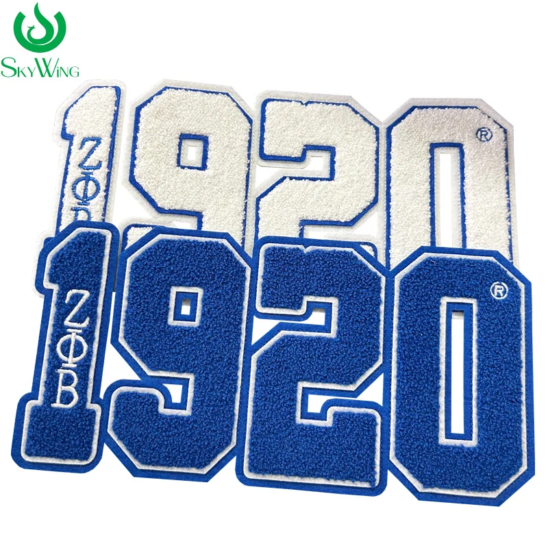 Zeta Phi Beta Sorority Chenille Iron on Patch for University Jacket, Blue and White Finner, 1920, 11 in x 5.5 in