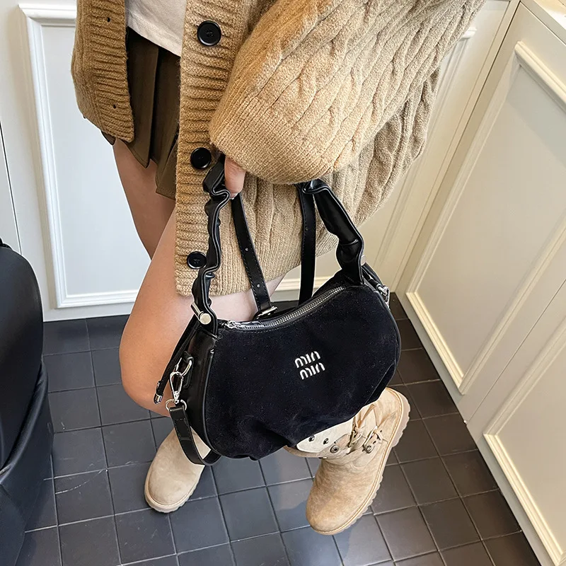 

‌ Винтажная замшевая сумка с верхней ручкой, новинка осени 2023 года, женская дизайнерская сумка через плечо, шикарная ретро-сумка через плечо для поездок на работу