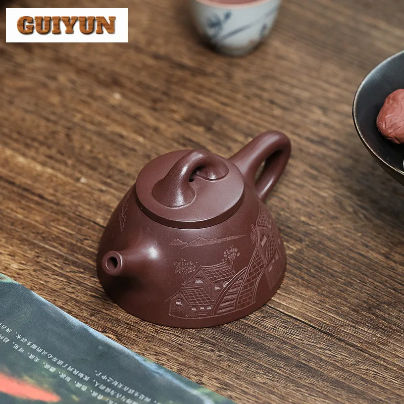 190ml Boutique Yixing Purple Clay Teapots Handmade Stone Scoop Pot Raw Ore Purple Mud Kettle With Infuser Chinese Zisha Tea Set