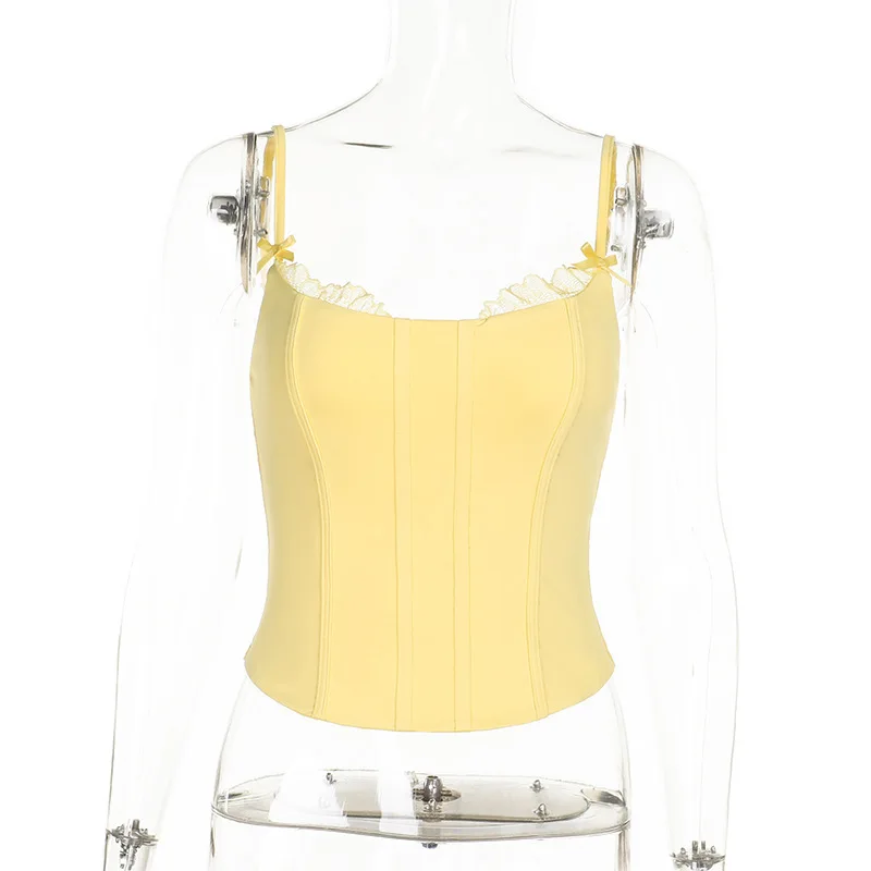 

Y2K Corset Crop Tops Sleeveless Bustier Camisole Skinny Vest Burlesque Lingerie Summer Casual Streetwear Lace Tank Top for Women