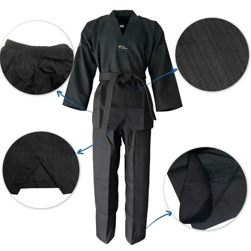 Taekwondo Uniform Dobok Uniform for Kids & Adults Cotton Polyester V-Neck Taekwondo Karate Martial Arts Uniform with Belt
