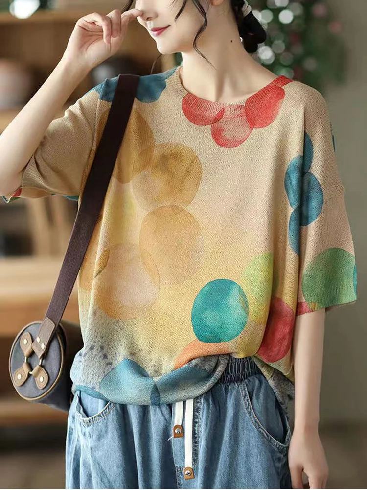 NYFS 2024 New Summer Korea Kimono Womens T shirt Fashion big size Woman Knitting tops Loose Print  Blusas Camisa Mujer