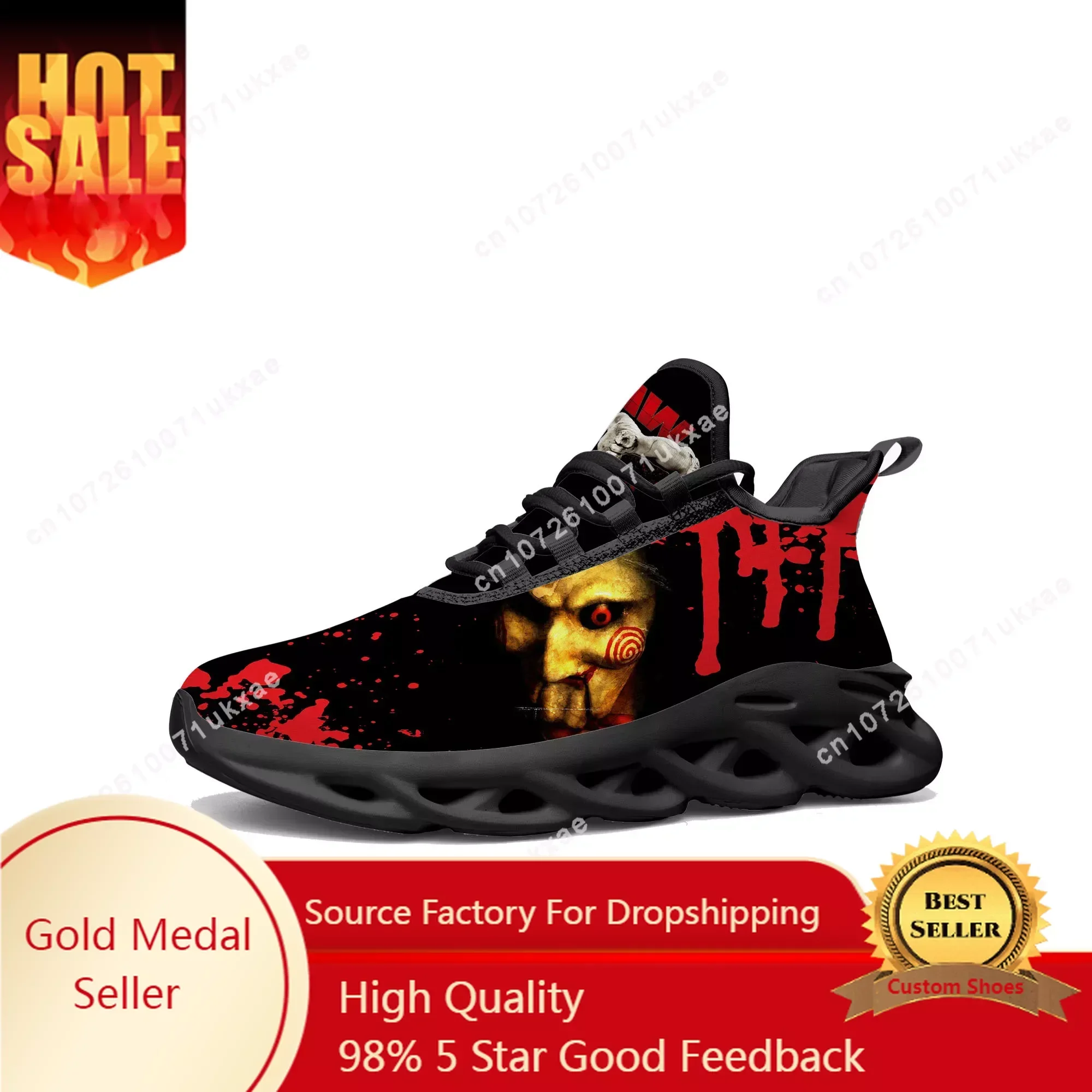 Saw Movie Horror Jigsaw Puppet Flats Sneakers Mens Womens Sports Running Shoes Sneaker Lace Up Mesh Footwear custom made Shoe