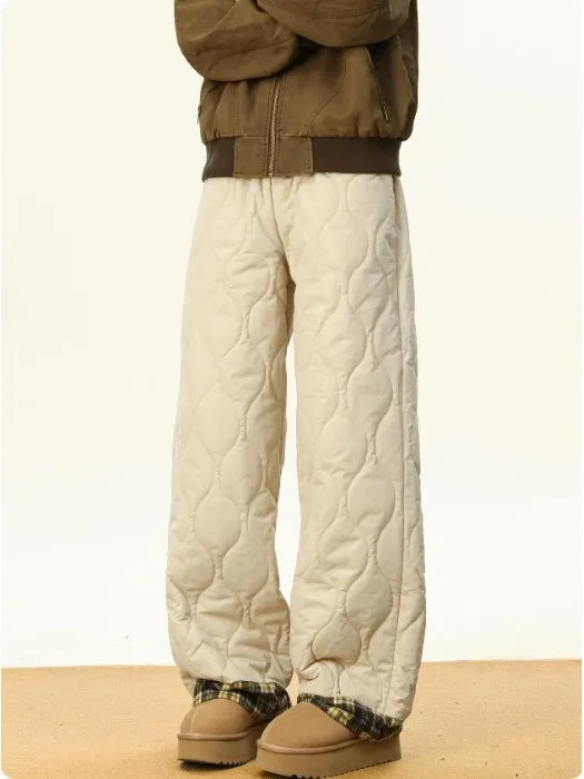 

Новые зимние женские свободные стеганые хлопковые брюки с завышенной талией, ветрозащитные длинные прямые брюки, модные повседневные брюки для женщин