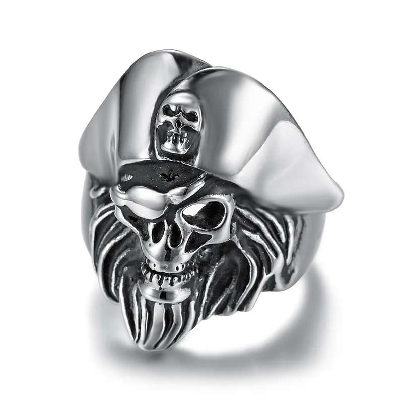 

Megin D Stainless Steel Titanium Vintage Caribbean Pirates Hat Punk Skull Hip Hop Rings for Men Women Couple Friends Gift Jewel