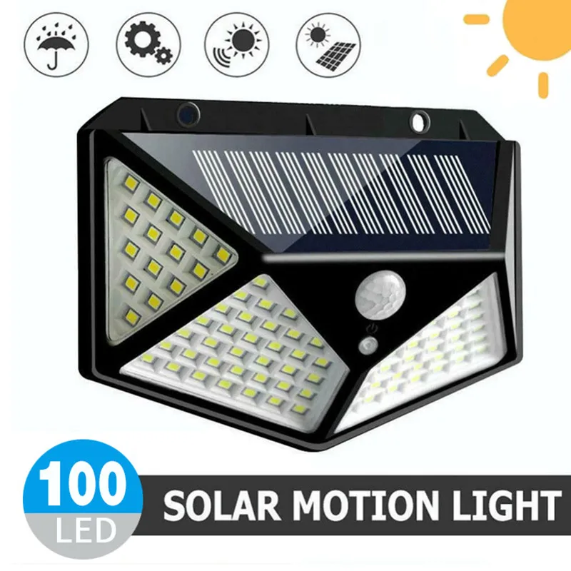 Lámpara LED de pared con Sensor de movimiento, luz Solar de 1/2/4 piezas, 100 LED, impermeable, para jardín al aire libre