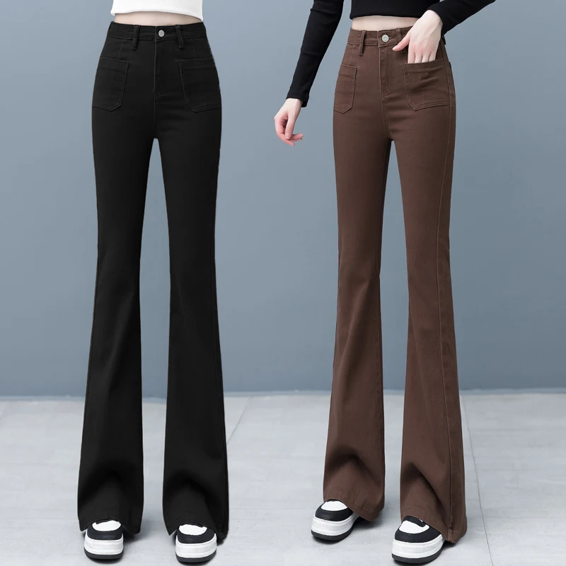 

Ce Au Lait Bell Bot Jeans Women's High Waist Slim Fit Long Trousers Spring Autumn New Sle Cotton Stretch Denim