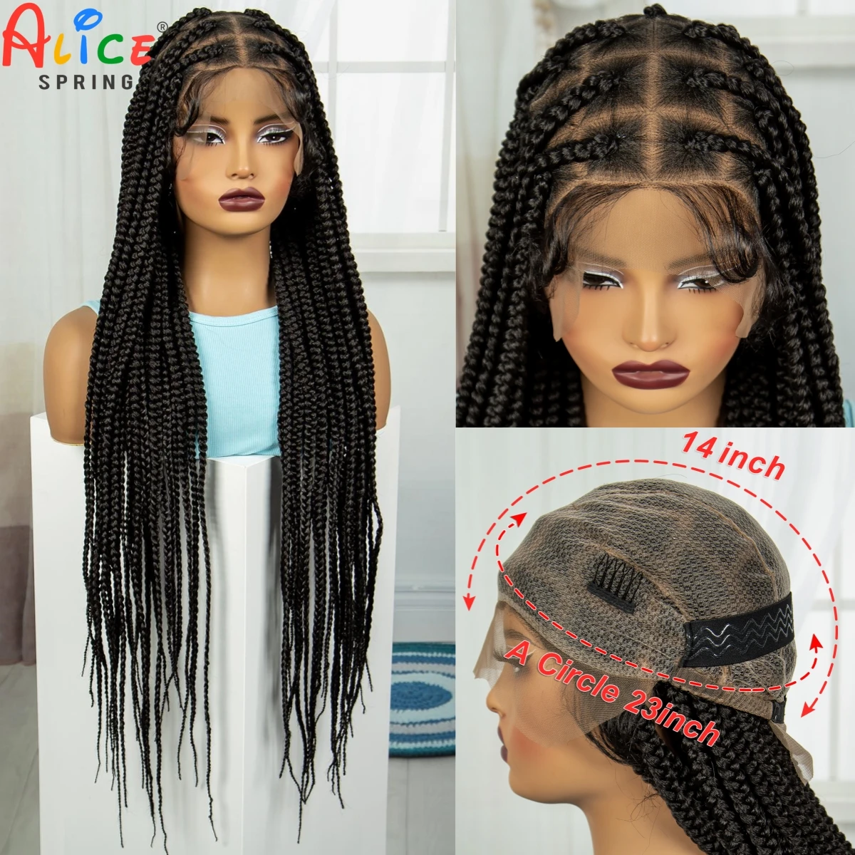 36Inch Synthetic Braids Wigs HD Full Lace Braiding Wigs Natural Knotless Box Braided Lace Wigs with Baby Hair for Black Women