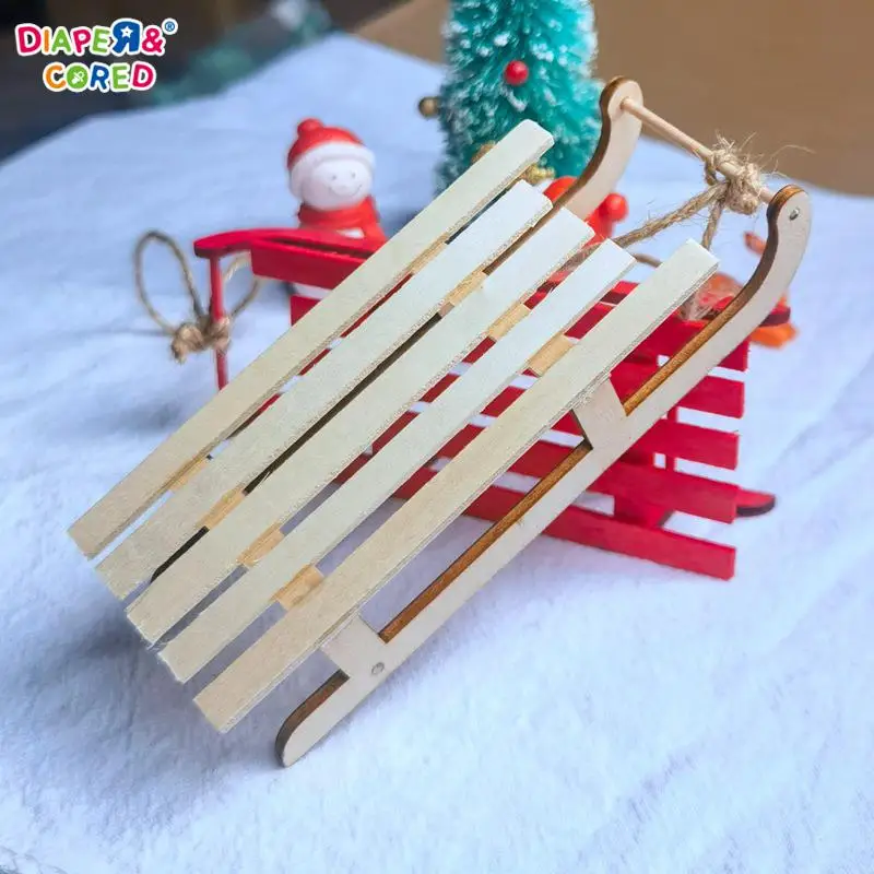 1:12 Dollhouse Miniature Wooden Sleigh Sled Christmas Scene Decor Play House Toy DIY Coloring Sled Kids Toys Gift