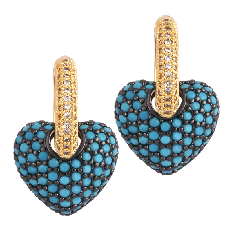 2022 New Luxury Colourful Heart Fuchsia Green Enamel CZ  ,Brass 18K Real Gold Plated,Summer Beach Earring,Trendy Jewelry Gift