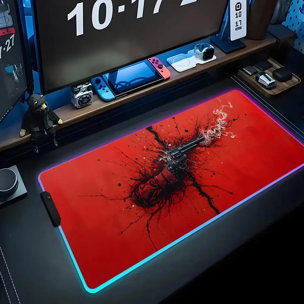 

Игровой коврик для мыши Red Dead RGB, большой светодиодный коврик для ПК, светящийся коврик для мыши, большой коврик для клавиатуры, настольный коврик с подсветкой