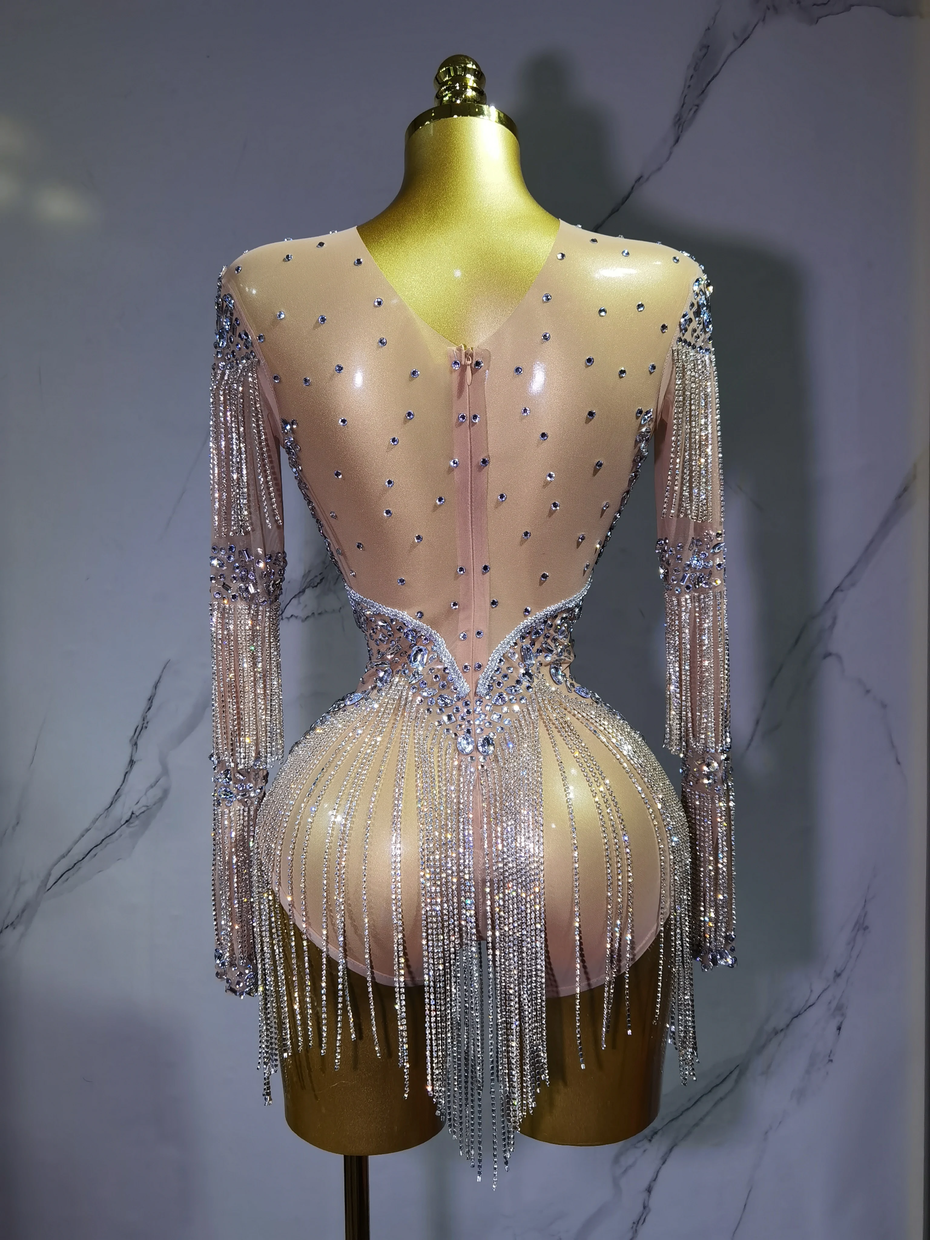 Maglia sexy da donna trasparente PerformanceDance Pagliaccetti da discoteca Cantante Stage OutfiSparkly Strass Body Compleanno Wear