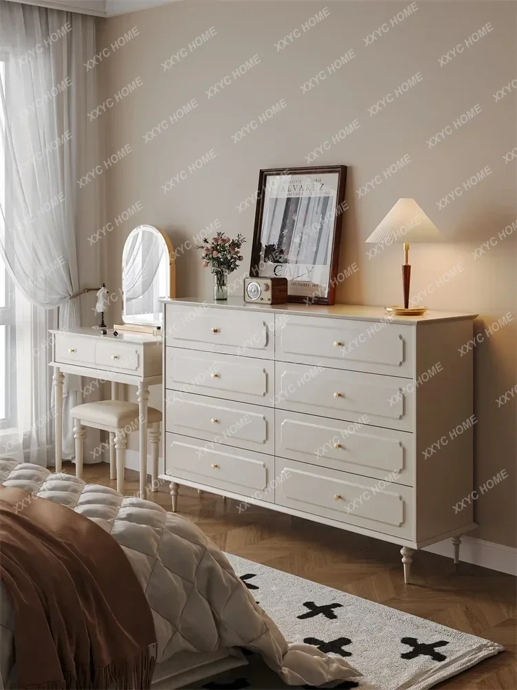 French Cream Style Solid Wood Dressing Table American Princess Style White Bedside Makeup Table