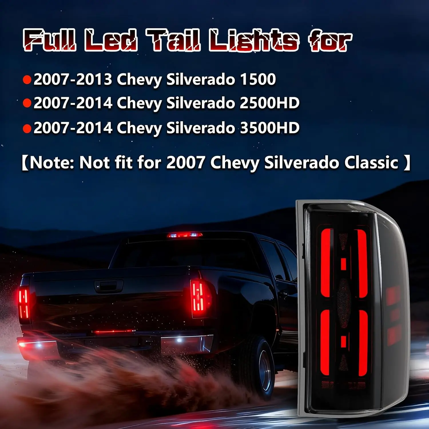 LED Tail Lights for Chevy Silverado 1500 2500HD 3500HD 2007-2013 Startup Animation Dynamic Turn Signal Brake Reverse Light
