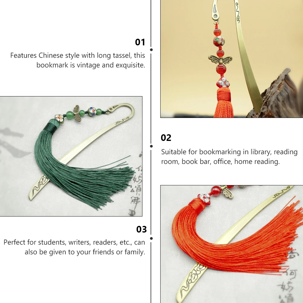 Penanda Buku Dekorasi Vintage Elemen Cina dengan Gaya Rumbai Penanda Buku Kreatif untuk Pelajar