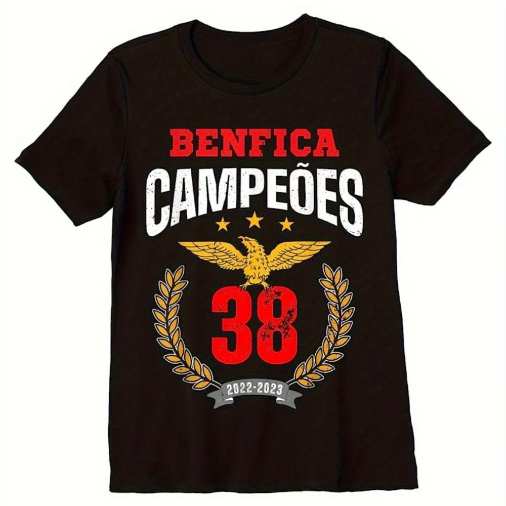 Camiseta Benfica Campeao 38 Portugal para Hombre y Mujer, Camiseta de Cuello Redondo con Diseño Gráfico Vintage de Águila y Laurel