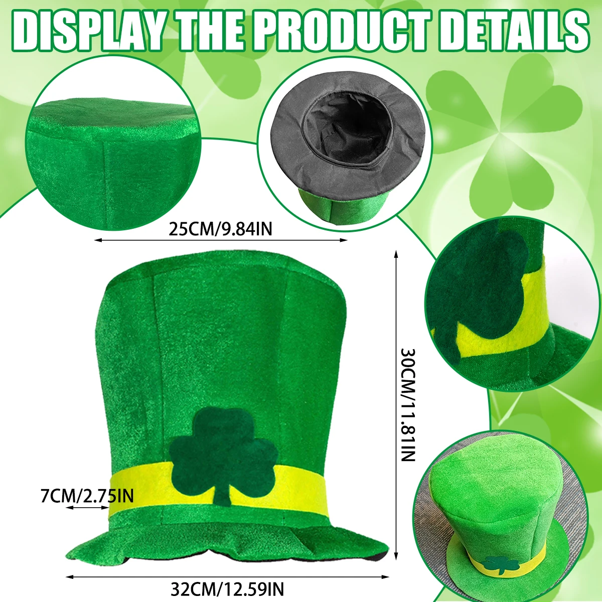 Saint Patricks Day Top Hat Holiday Fake Beard Green Celebration Costume for Irish Festival Birthday Party Decor Supplies