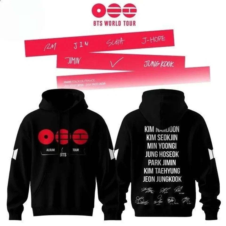 BTS World Tour Member Name Signature Hoodie Men Women Front Back Print Hooded Pullover Sweatshirt Kpop Fans Casual Streetwear