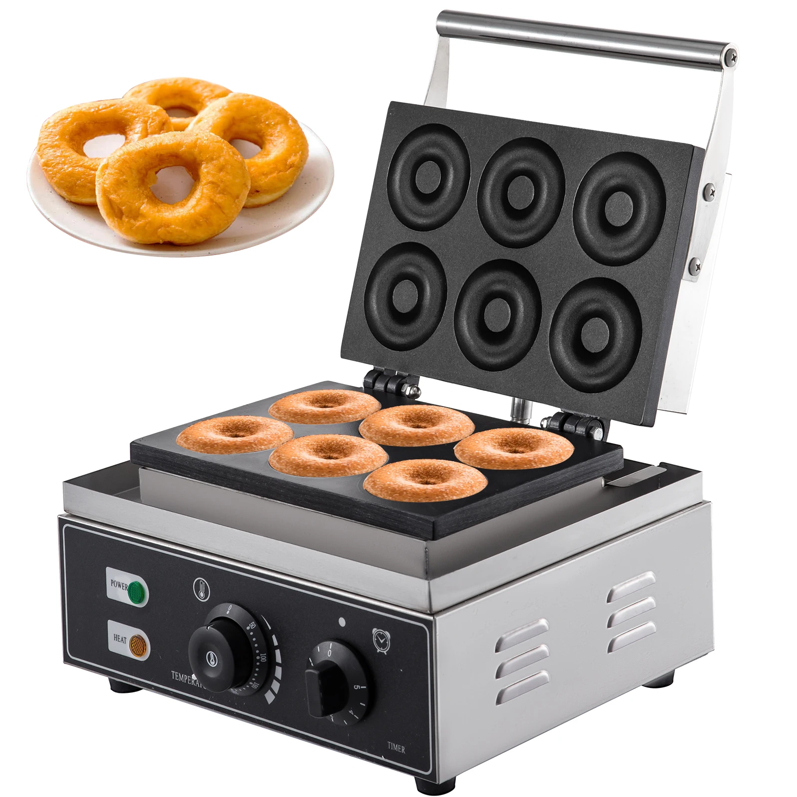 VEVOR Macchina di Ciambelle Commerciale da 1550W Macchina Per Donut Intervallo di Temperatura da 50-300 ℃ con Accessori di Pinza per Pane, Pennelli. Frullino per Uova