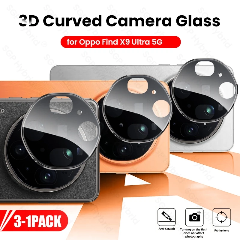 3-1 Peças Protetores de Câmera de Vidro Temperado Curvo 3D Preto para Oppo Find X9 Ultra 5G Película de Lente 9H Opo Orro Find X9Ultra FindX9Ultra