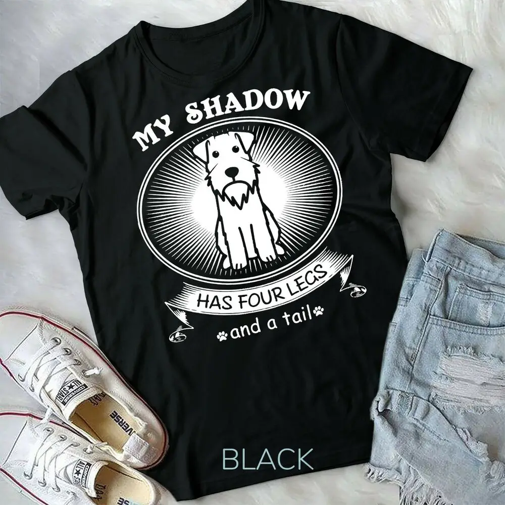 Miniature Schnauzer TShirts My Dog is My Shadow Funny Gift Unisex T-shirt High Quality 100%Cotton Short Sleeve