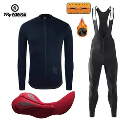 YKYWBIKE Winter Cycling Men's Jersey Set Thermal Bib Pants Fleece Long Coat Riding Bicycle Sleeve Jacket Racing For Men Clothing