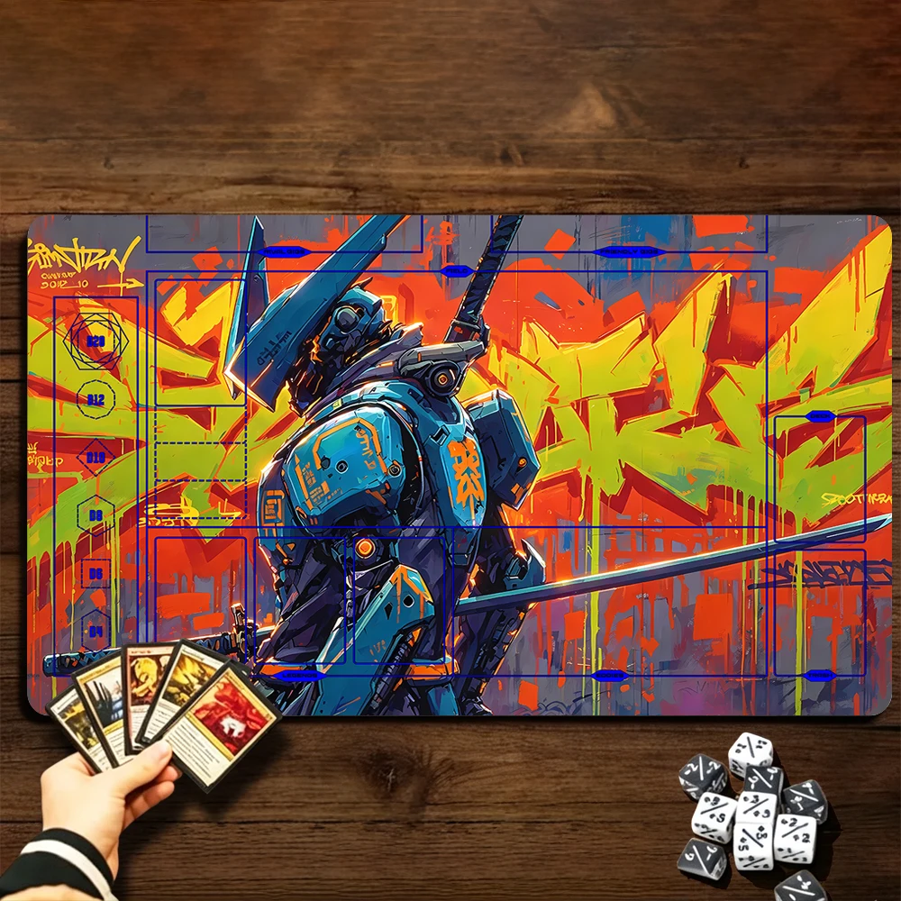 Cool Mecha Cyber PM TCG Playmat Magic Playmat with Stitched Edge Anti-slip base 60X35cm Gathering Gaming Mat Trading Card Game