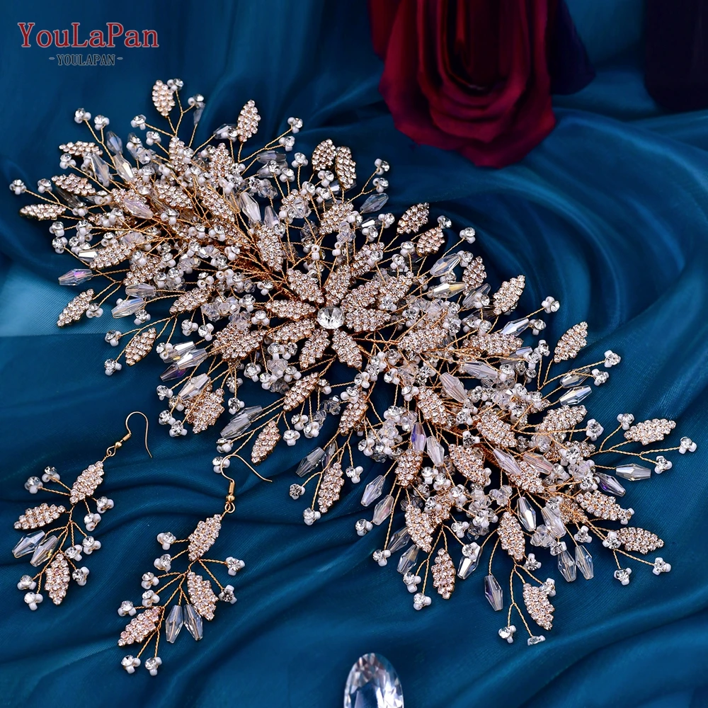 YouLaPan HP377 Women Head Piece Bridal Crowns for Brides Hair Accessories Crystal Wedding Tiara Side Headpiece for Bride Ladies