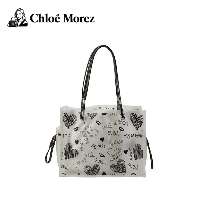 

PVC Transparent Jelly Bag, Fashionable Graffiti Women's Shoulder Bag, Large Capacity Tote Bag