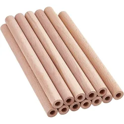 12Pcs 7.9x0.6 Inch Hollow Wood Sticks Round Wooden Dowel Rod with 0.3 Inch Hole Unfinished Beech Wood Rods Natural Wood Round