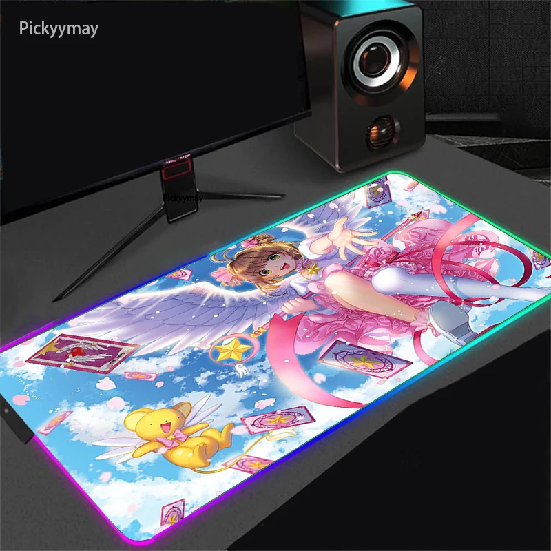 

Mouse Pad RGB Cardcaptor Sakura Anime Gaming Computer Large 90x40 Mousepad Kawaii Gamer Rubber Carpet With Backlit Play Desk Mat