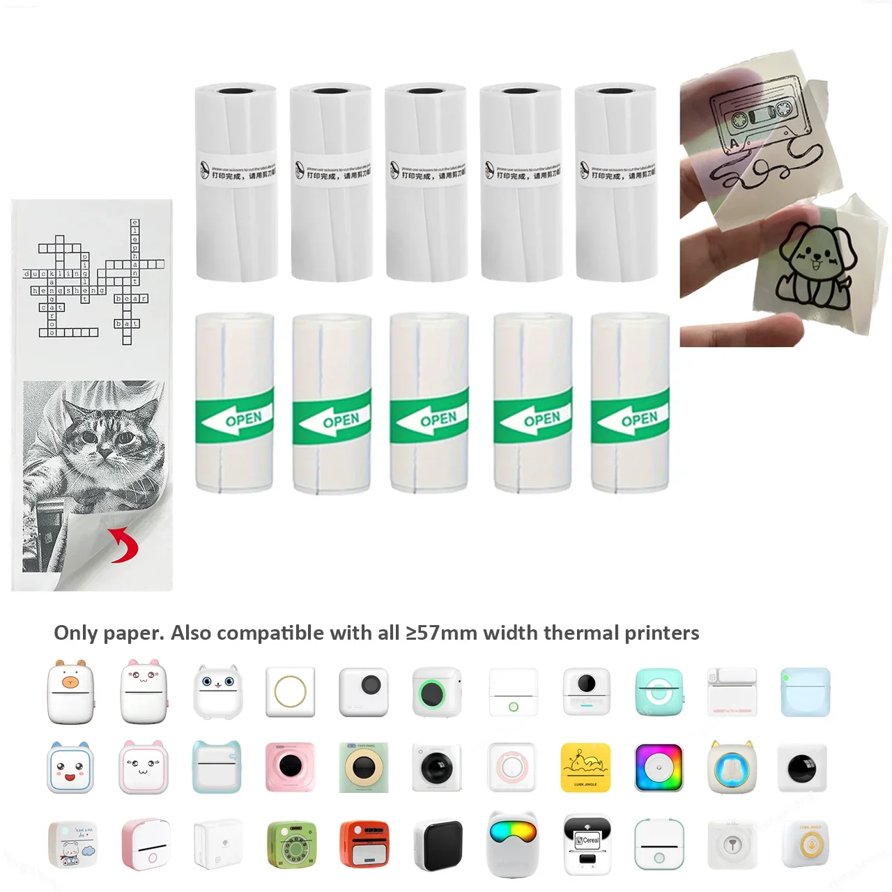 Mini Thermal Printer Paper Adhesive Roll Child Camera Adhesive Transparent Paper For Photos Notes For peripage 57x25mm