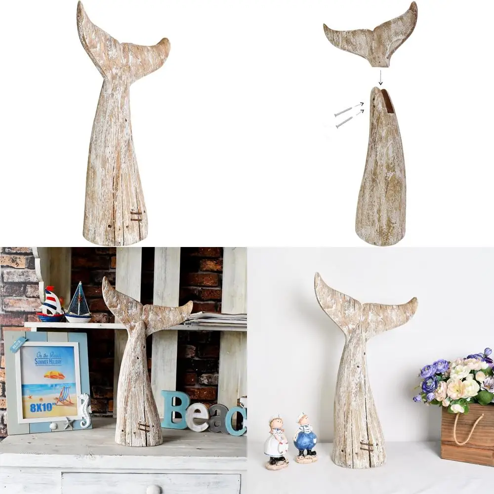 

Rustic Nautical Whale Tail Sculpture Wooden Tabletop Decor Coastal Home Decor Art Carved Figurine