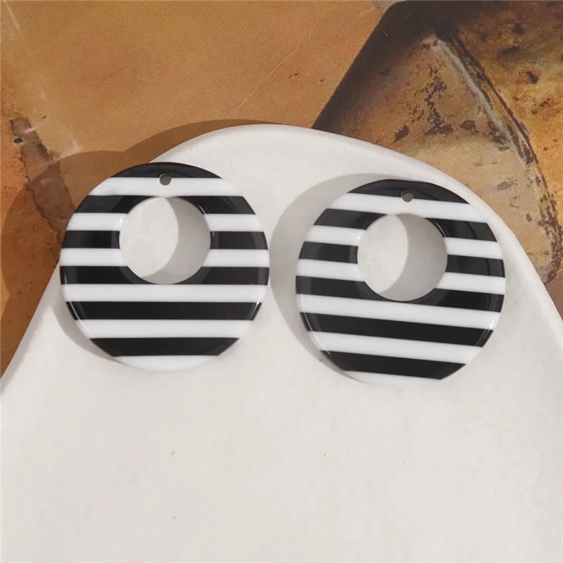 Newest 50pcs/lot 34mm black/white stripe pattern print geometry rounds shape acrylic beads diy jewerly hair/garment accessory
