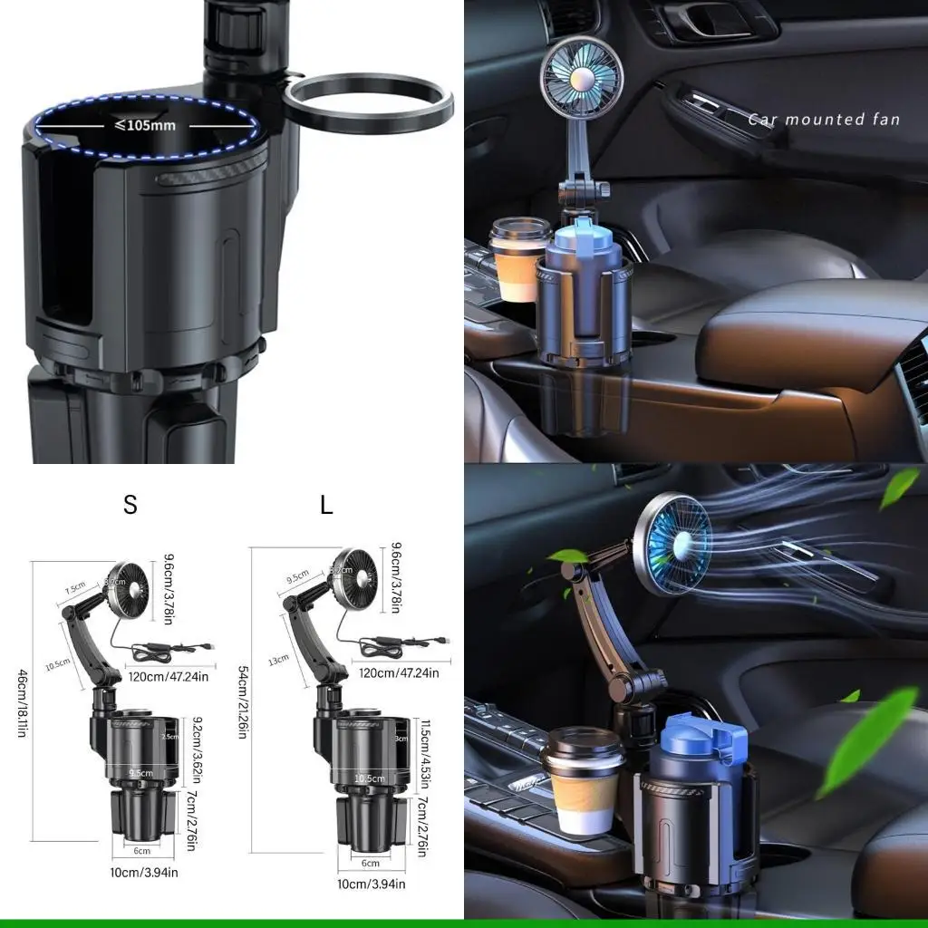 

U55C Автомобильный вентилятор Легкое крепление подстаканника Регулируемая скорость вращения на 360 градусов для путешествий