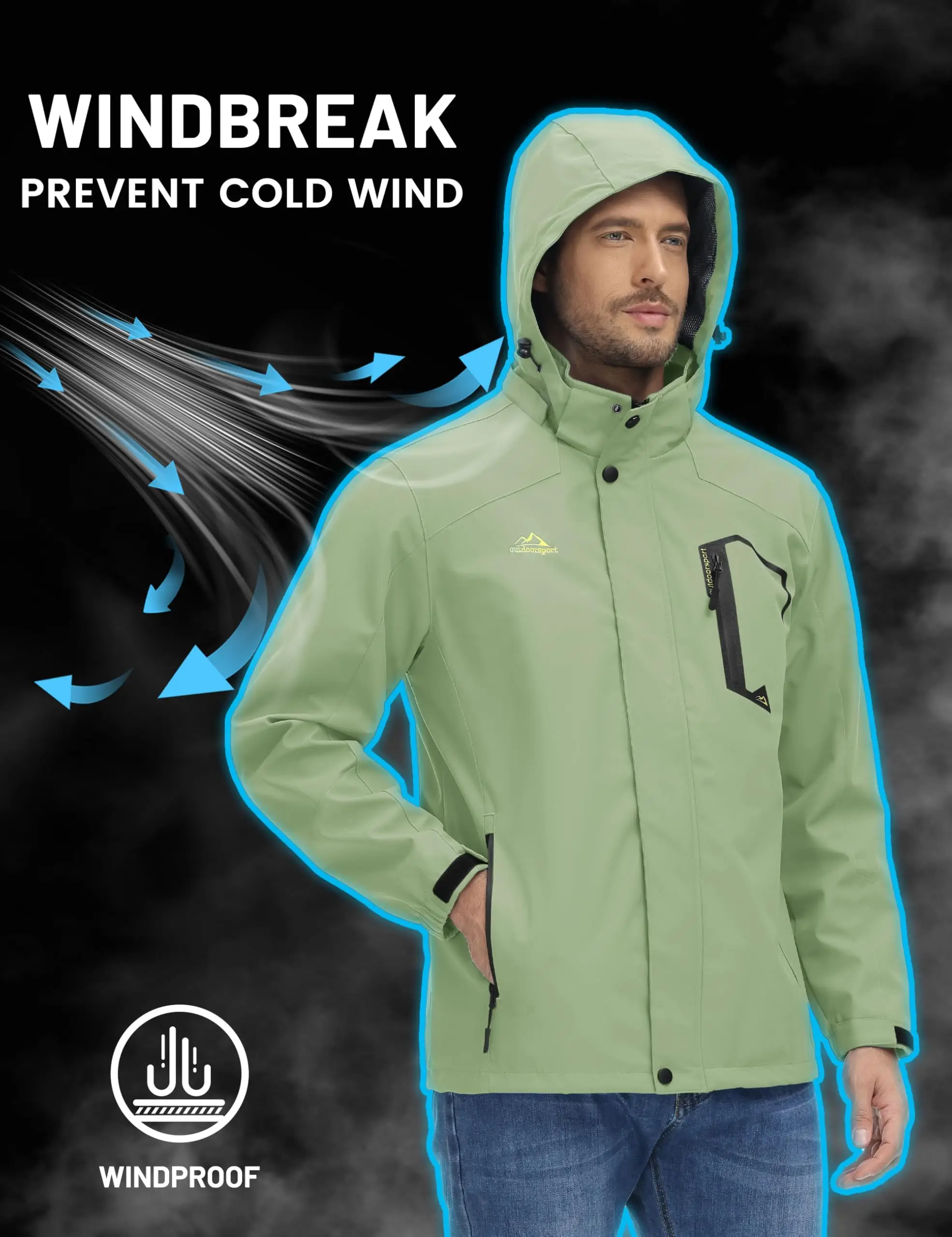 TACVASEN Lightweight Hiking Jackets Mens Waterproof Rain Jacket Mesh Lined Trekking Fishing Hiking Jacket Outdoor Windbreaker