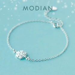 Modian 100% 925 Sterling Silver Frosted Snowflake Simple For Women Chain Link Bracelet Adjustable Sterling Silver Jewelry
