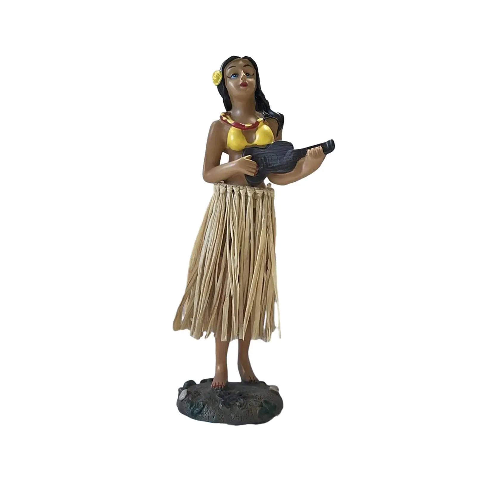Hawaiian Dashboard Doll with Guitar Souvenir 6.29inch Collection Figurines Vintage Style Dashboard Bobbleheads Ornament