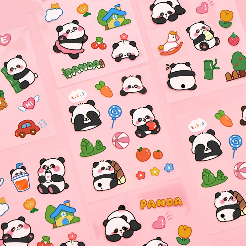 10Sheets Cartoon Panda Patterns Stickers Cute Creative Panda Sticker Stationery Sticker Waterproof Water Cup Decoration Stickers