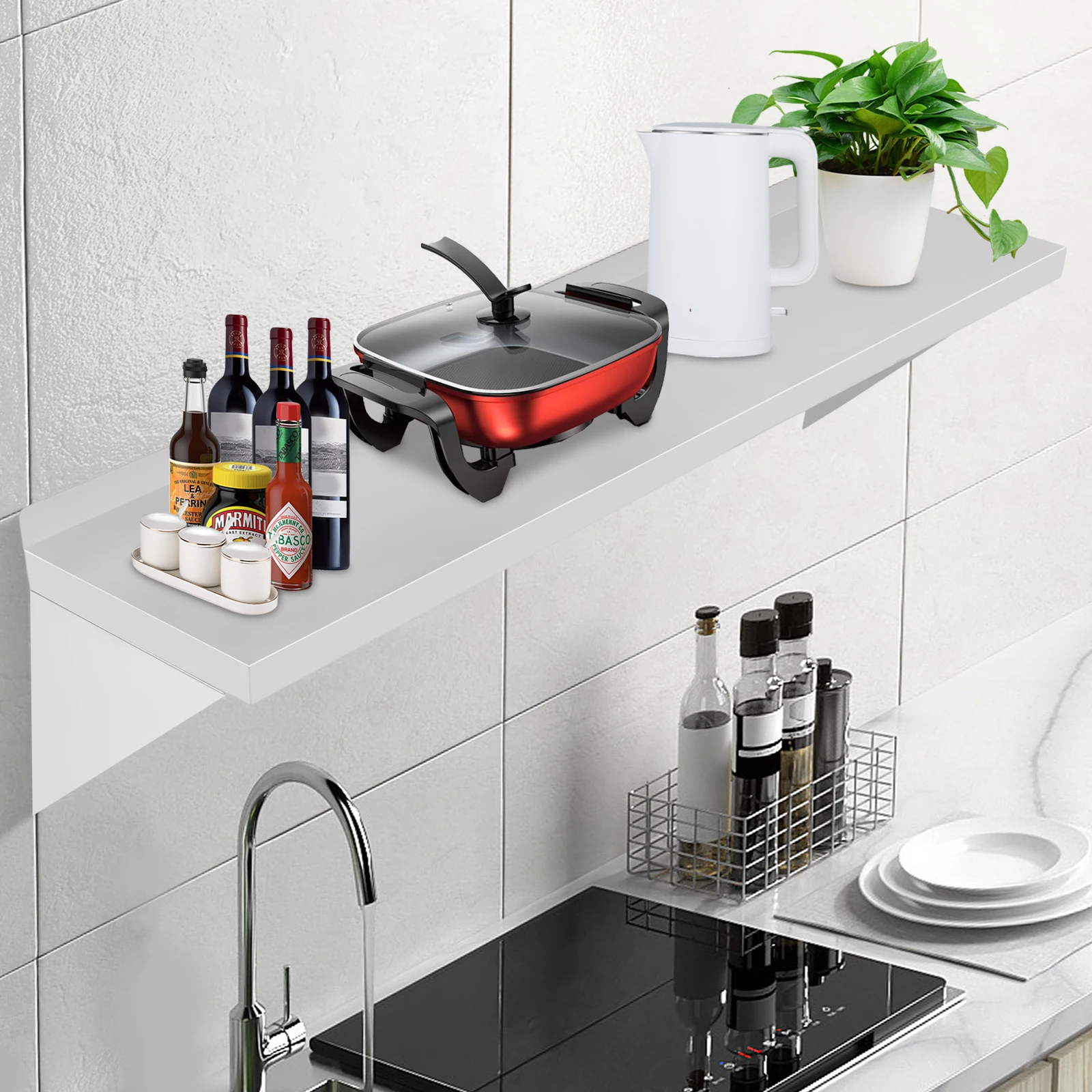 Kitchen Hanging Organizer Rack with Hooks Under Cupboard Paper Towel Rags Hanger Cutting Board Pot Cover Holder Storage Shelf